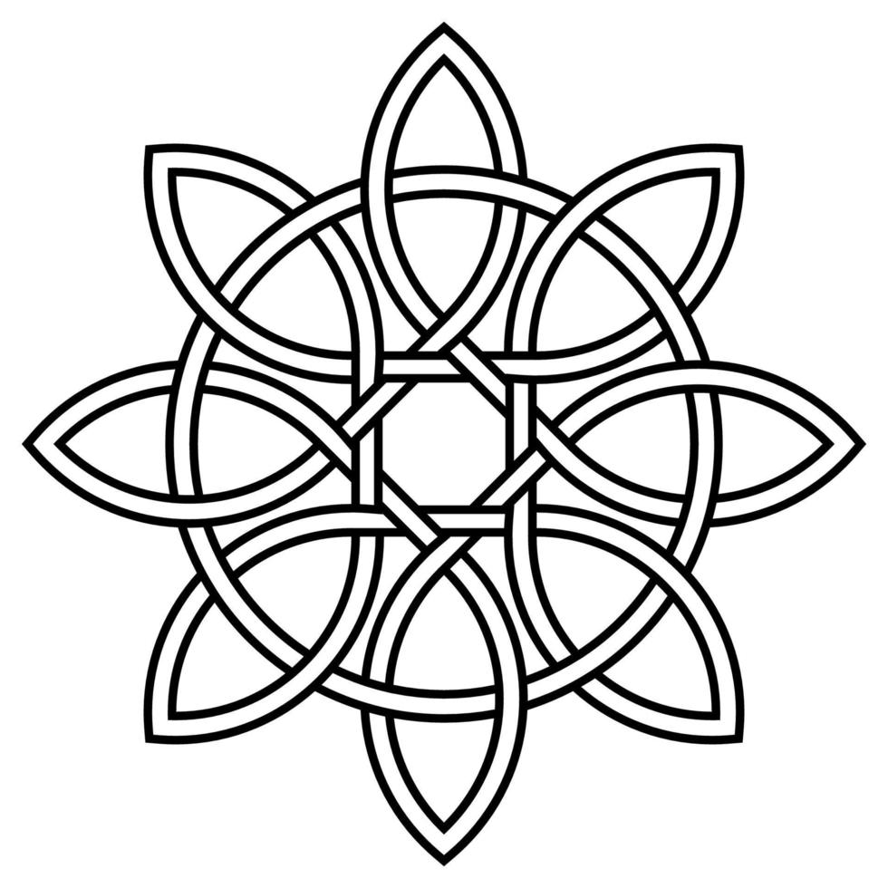 Celtic knot of petals and circle of nature and longevity, vector Tibetan symbol knot eternal life and love