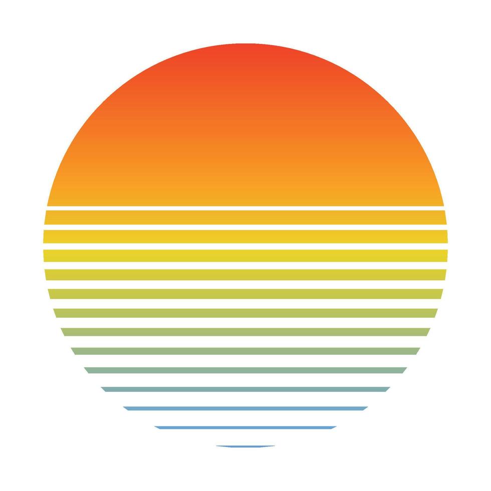 Retro sunset over the sea with gradient silhouette of sun and water. Vintage style summer logo icon style 80s 90s vector