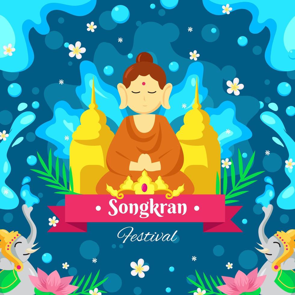 Songkran festival con Buda estatua vector