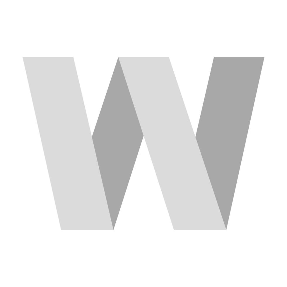 Logo light gray letter W from folded ribbon stripes, white W pattern from ribbon vector