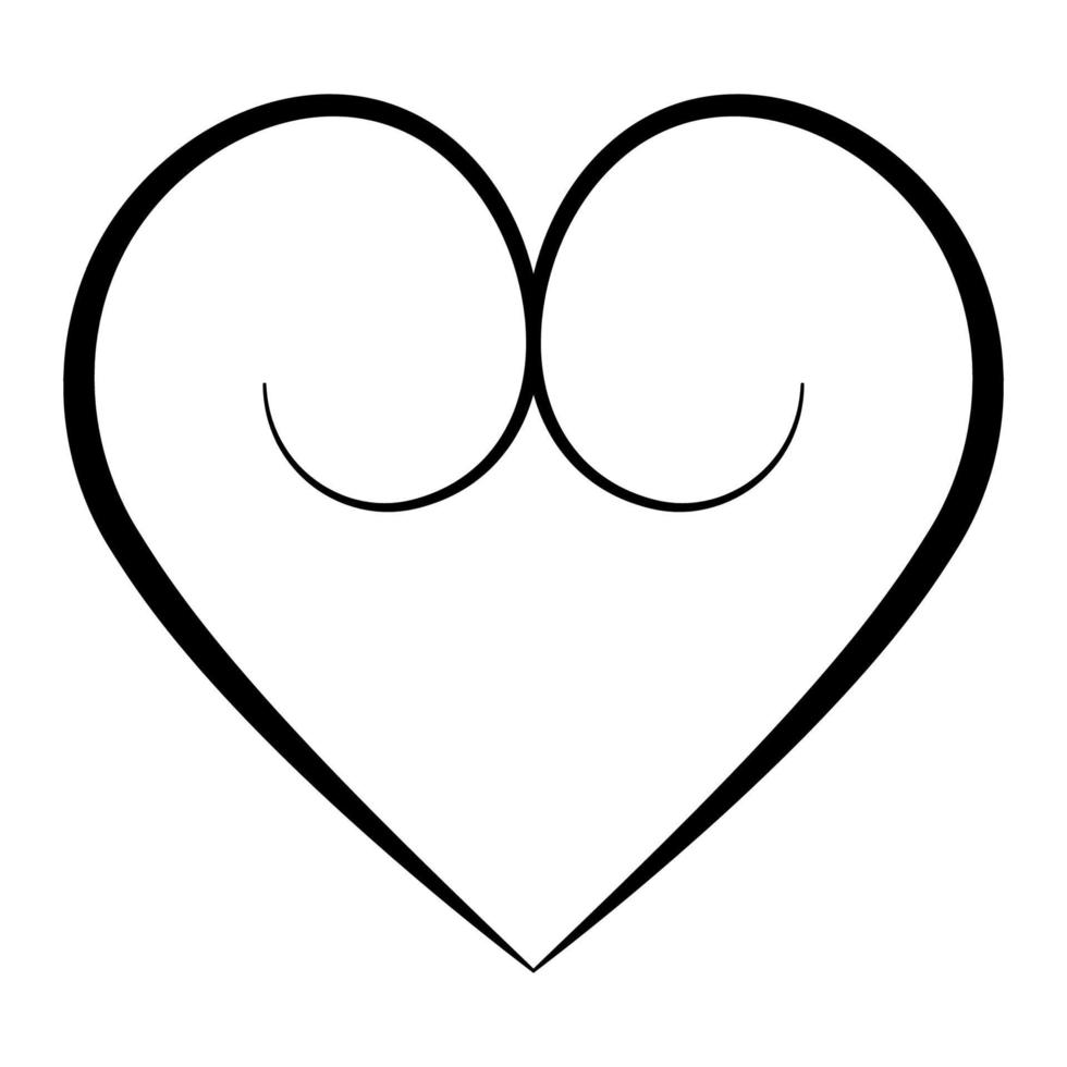 Elegant heart with calligraphic contours, vector buttocks heart shape with calligraphic swirls symbol love