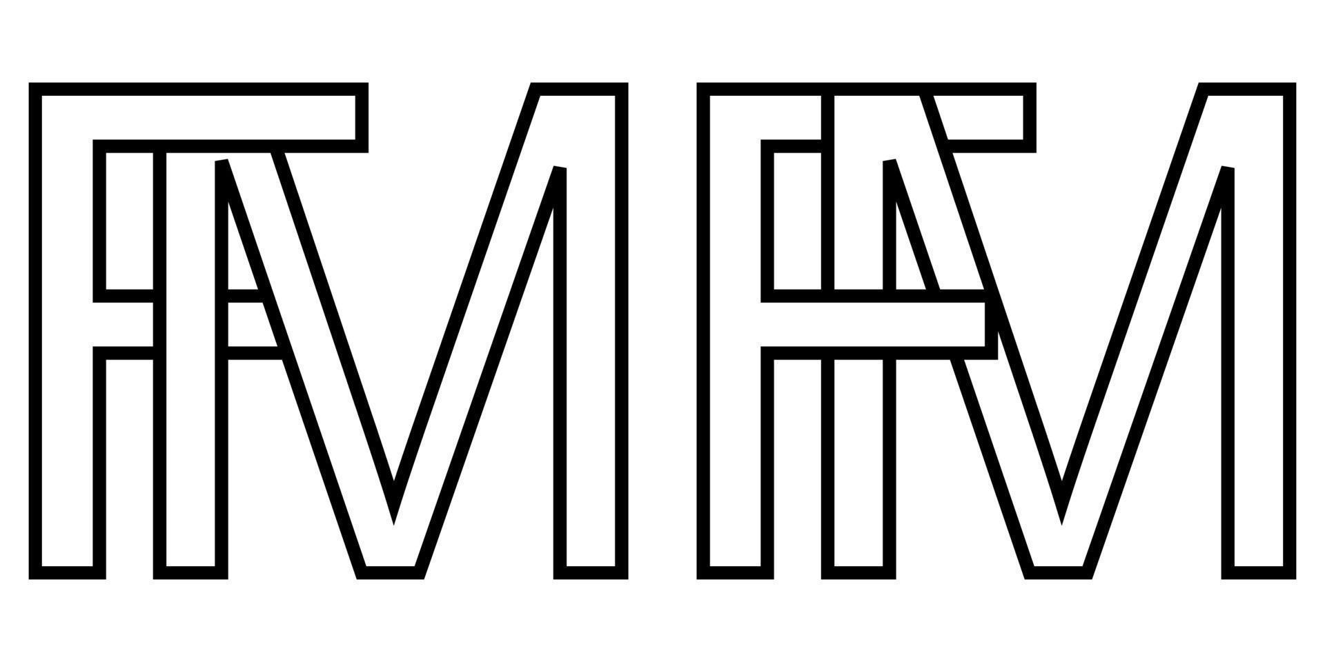 Logo sign fm mf icon sign interlaced letters M, F vector logo mf, fm first capital letters pattern alphabet  m  f
