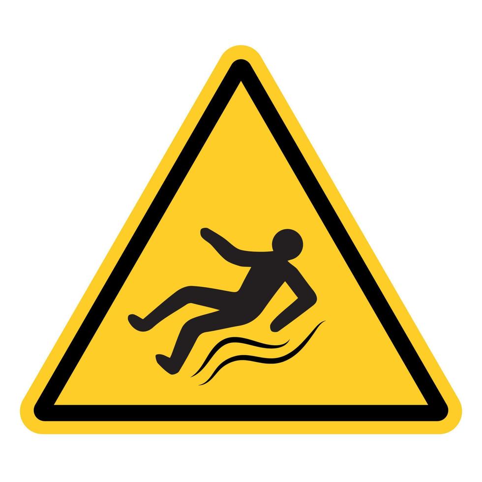 Yellow warning sign with a falling slipping person, vector sign of ice, slippery road, hazard warnings to be injured on slippery sidewalk