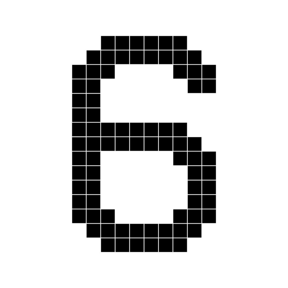 Number 6 six 3d cube pixel shape minecraft 8 bit vector