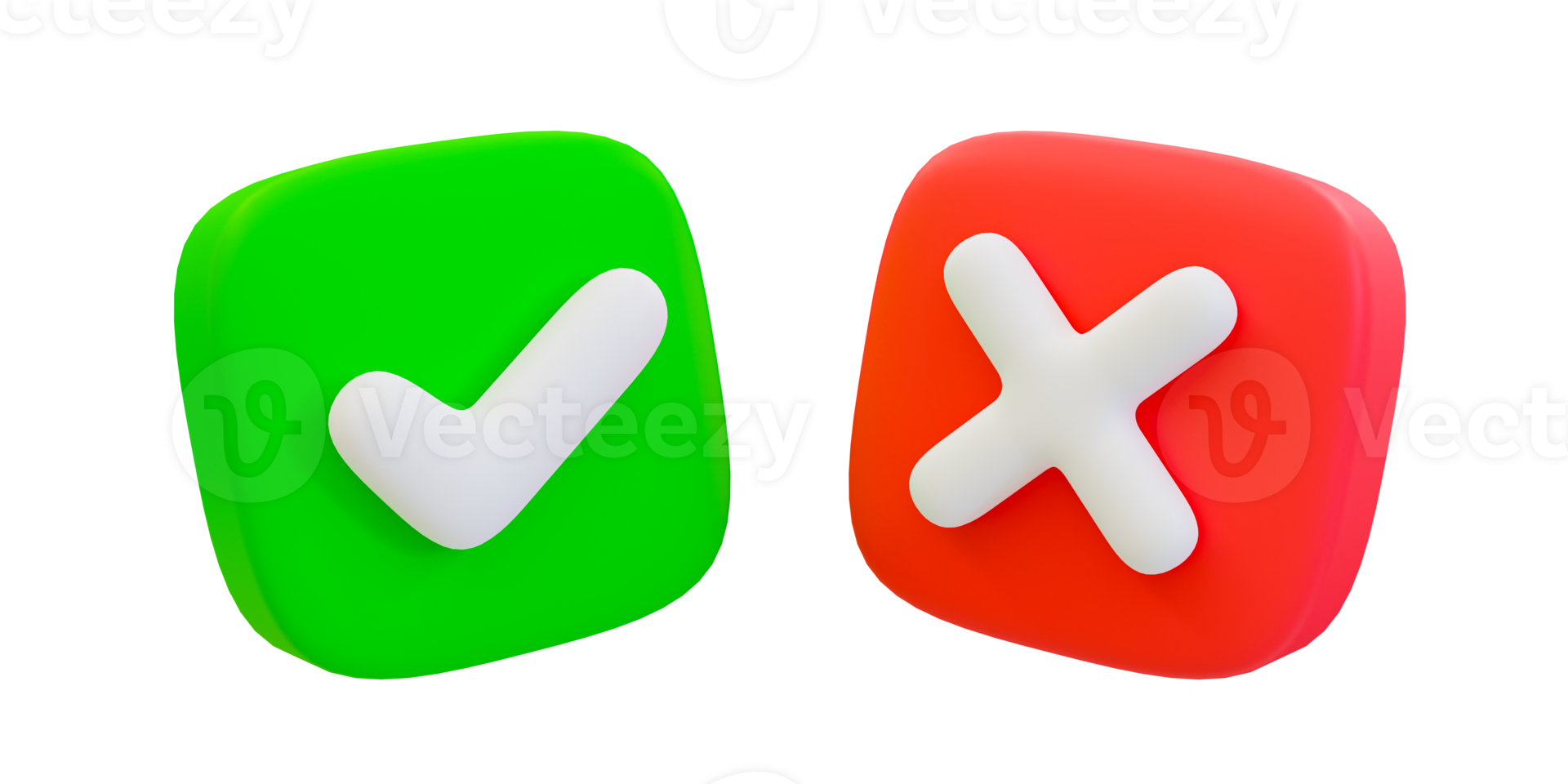 3d minimal Green tick check mark and cross mark symbols. yes and no, rejected and approved. correct sign and wrong sign, 3d illustration. png