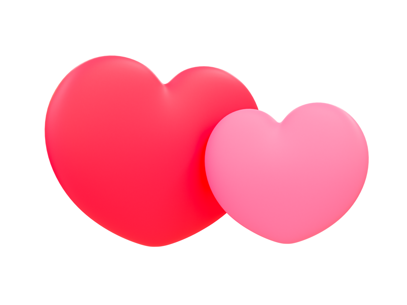 3d minimal couple hearts. valentine's composition. red heart with a pink sitting together. 3d illustration. png