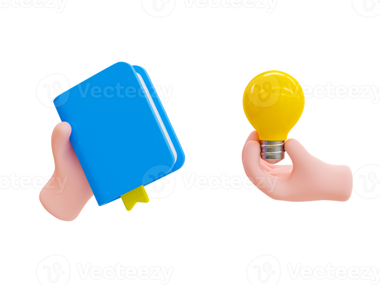 3d minimal problem-solving concept. figuring out a problem concept. reading for getting a new idea. hand holding a book and hand holding a light bulb. 3d illustration. png