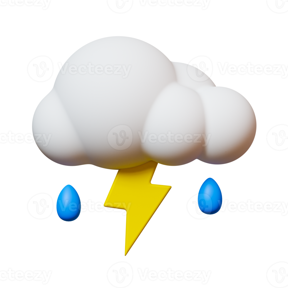 3d minimal Weather forecast concept. Rain with Thunderstorms weather icon. 3d illustration. png