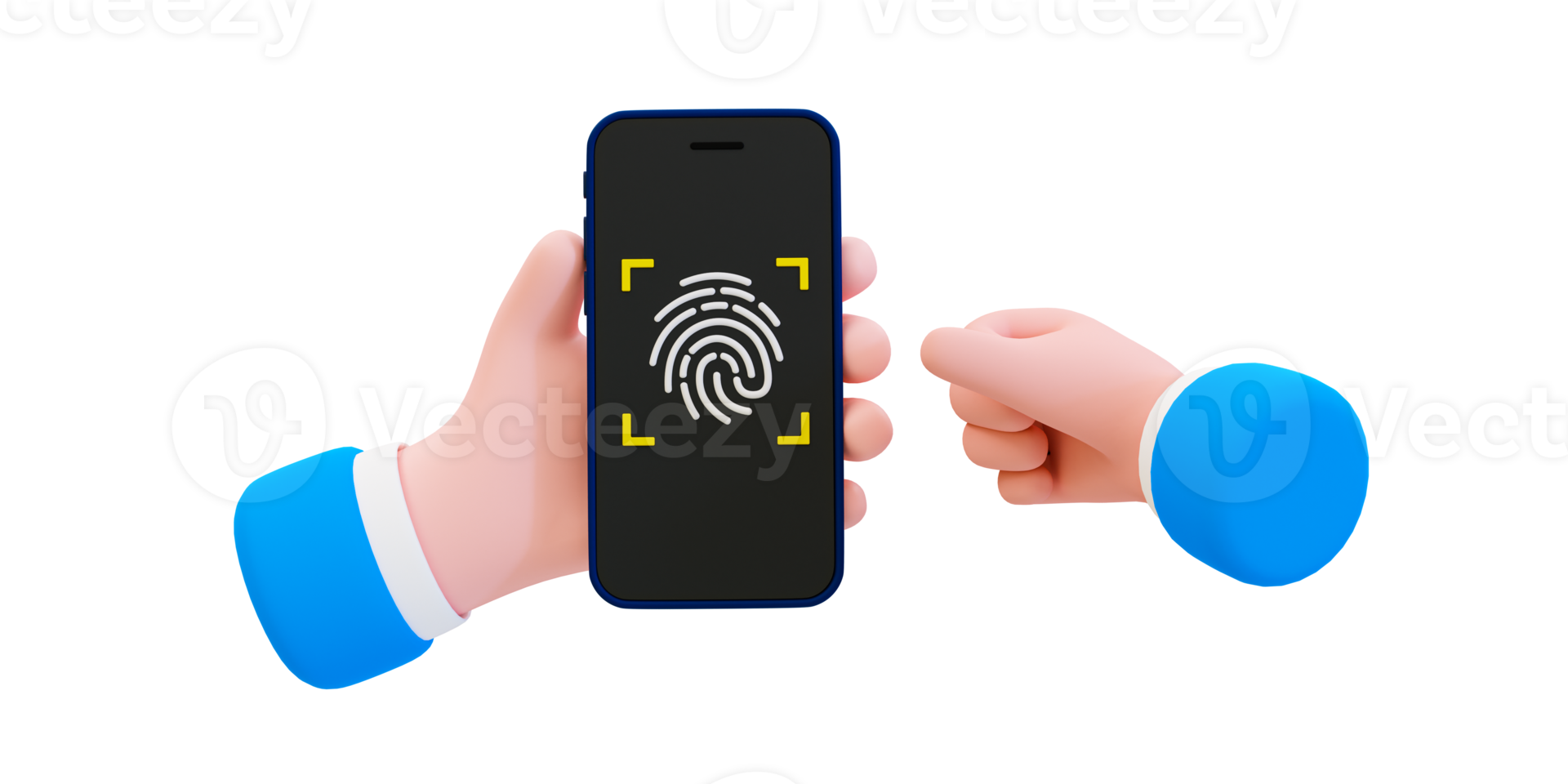 3d minimal Fingerprint verification. Use authentication. safety protection system. Hand holding a smartphone with a fingerprint scanning icon. 3d rendering illustration. png