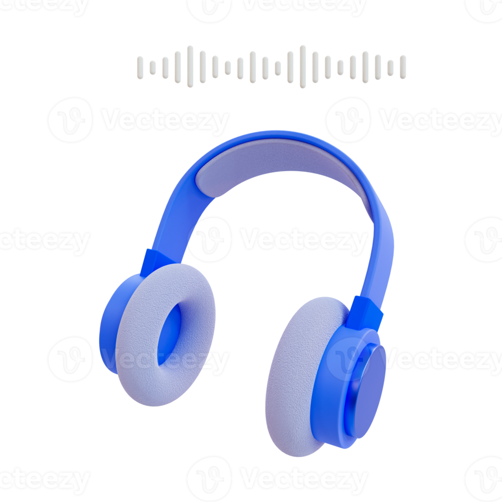3d music listening concept. Listen to music online with wireless technology. hot chart music. A wireless headphone with a sound wave. 3d rendering illustration. png