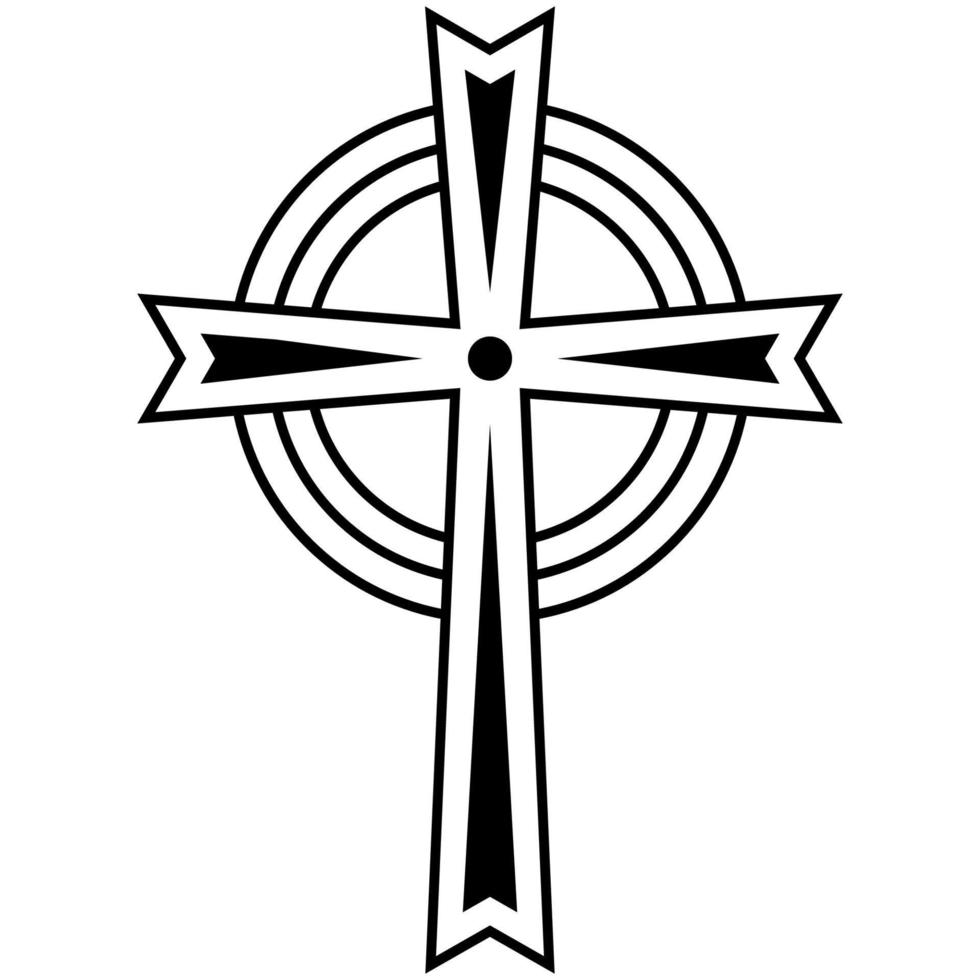 Celtic christian cross, simple tattoo, catholic symbol logo border crucifix vector