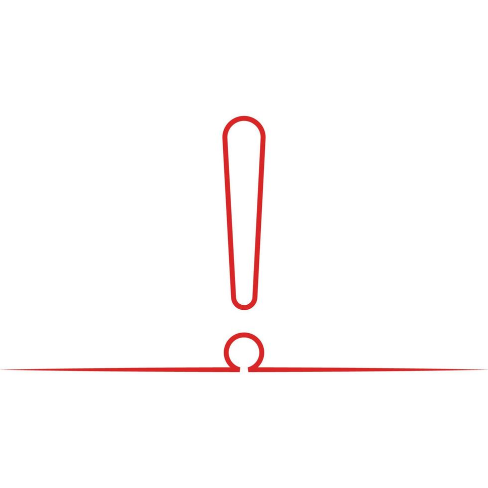One line exclamation mark attention icon, important information alert exclaim vector