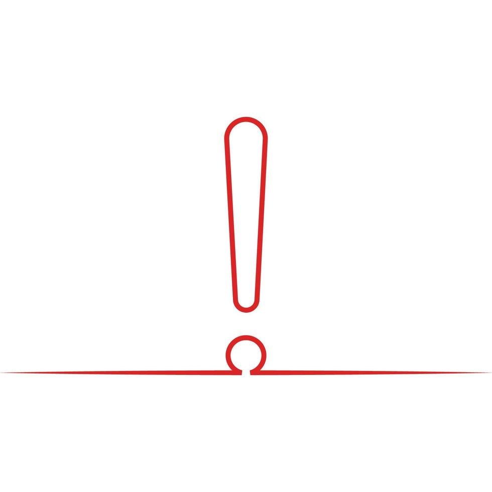 One line exclamation mark attention icon, important information alert exclaim vector