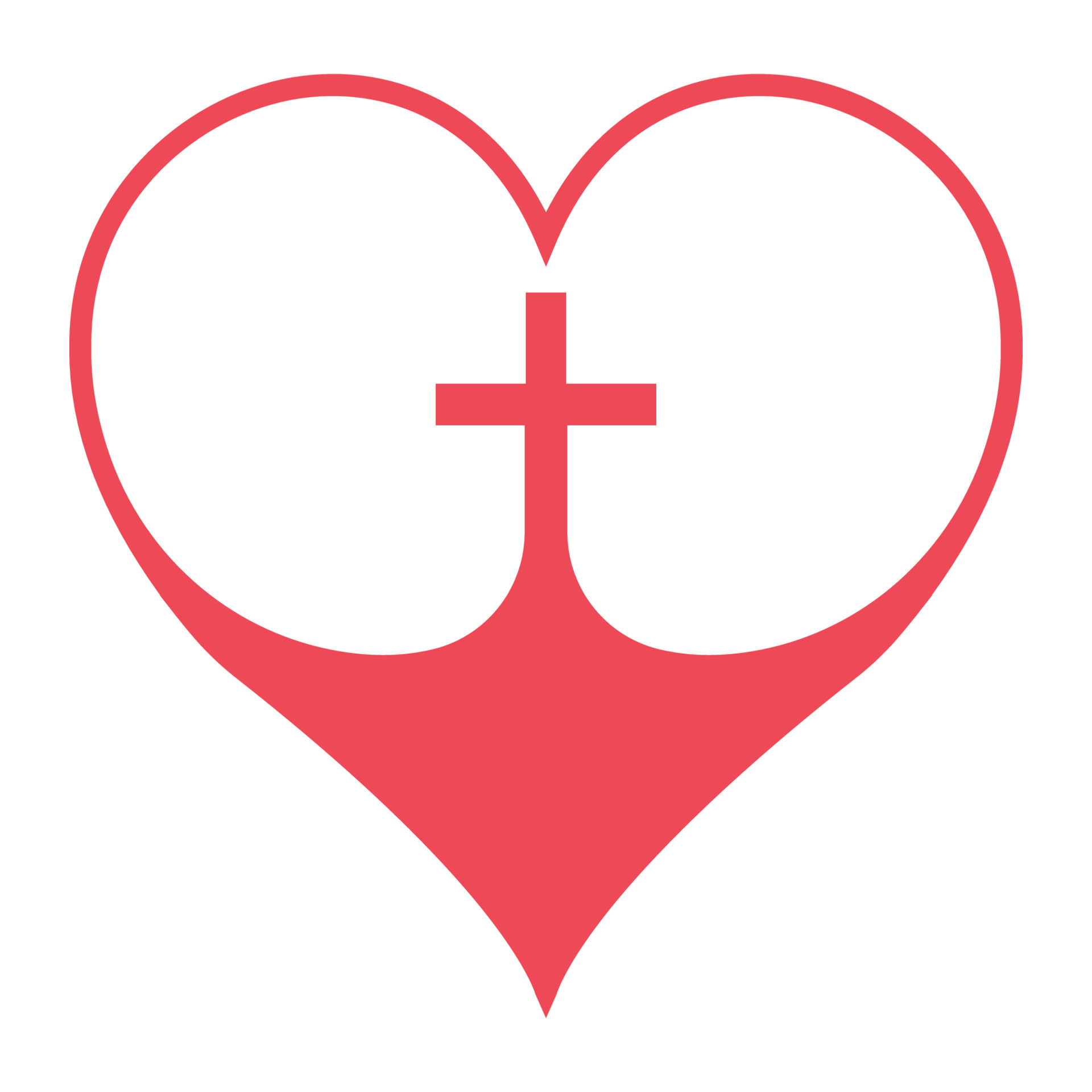 Christian cross in the heart symbol of faith in God, vector red heart