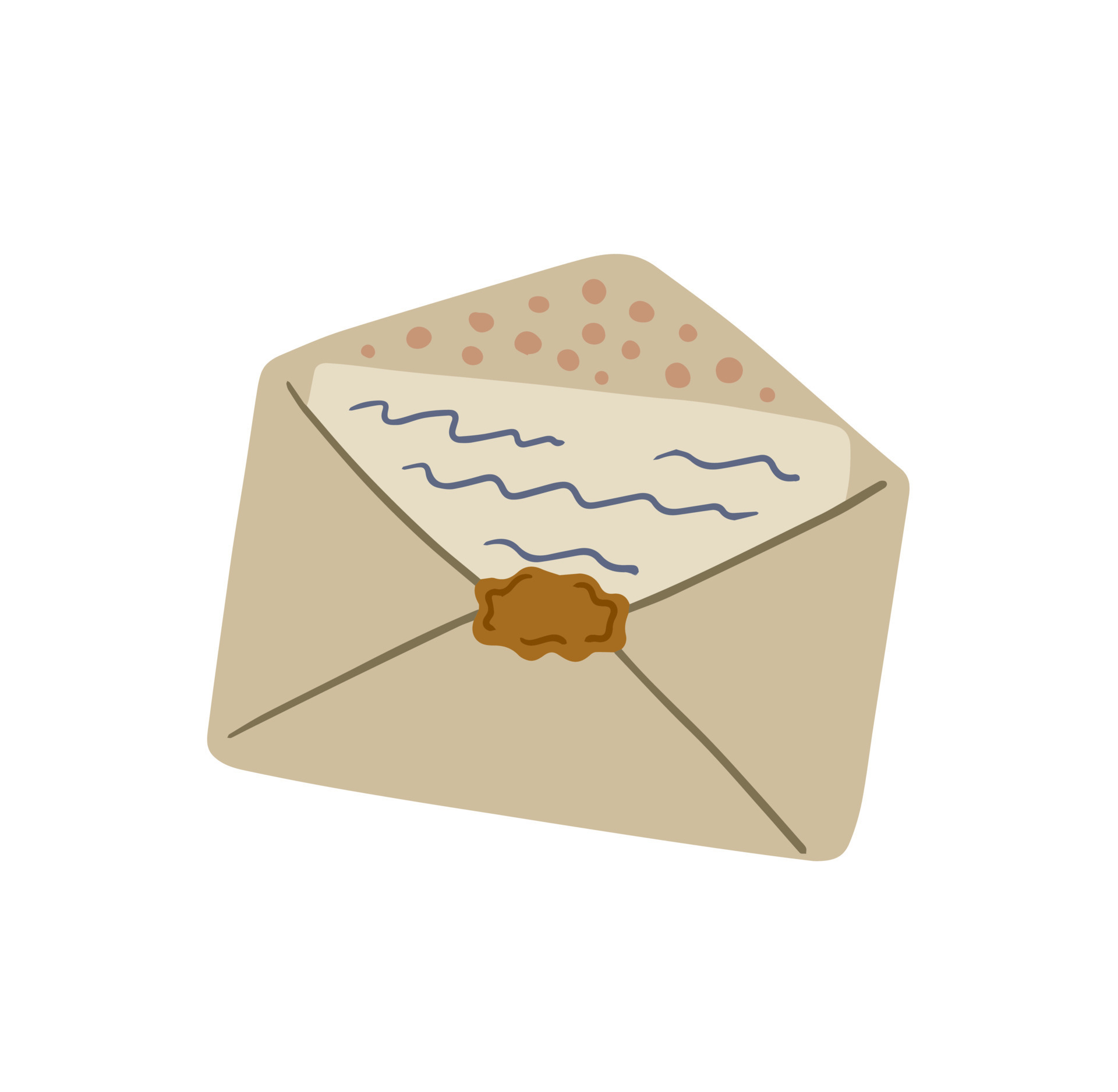 Envelope with letter in craft paper with green plant. Greetings and