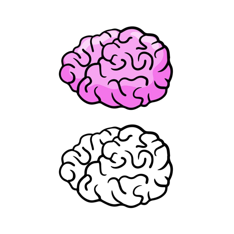 Brain icon in hand drawn doodle style. Reflection and thoughts. Internal organ of the head. Cartoon illustration vector