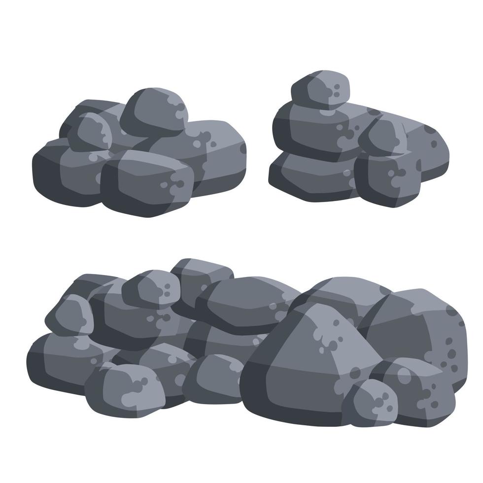 Stack of flat stone rock set. Different grey boulders. Pile of broken debris. Nature decoration. vector