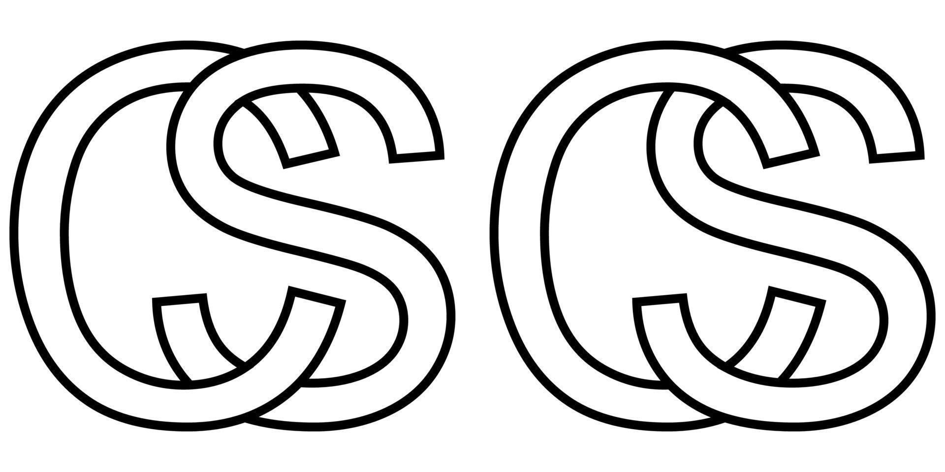 Logo sign sc and cs icon sign two interlaced letters S, C vector logo sc, cs first capital letters counter pattern alphabet s, c