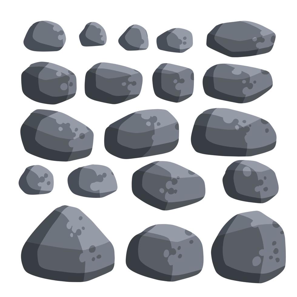 Stack of flat stone rock set. Different grey boulders. Pile of broken debris. Nature decoration. vector