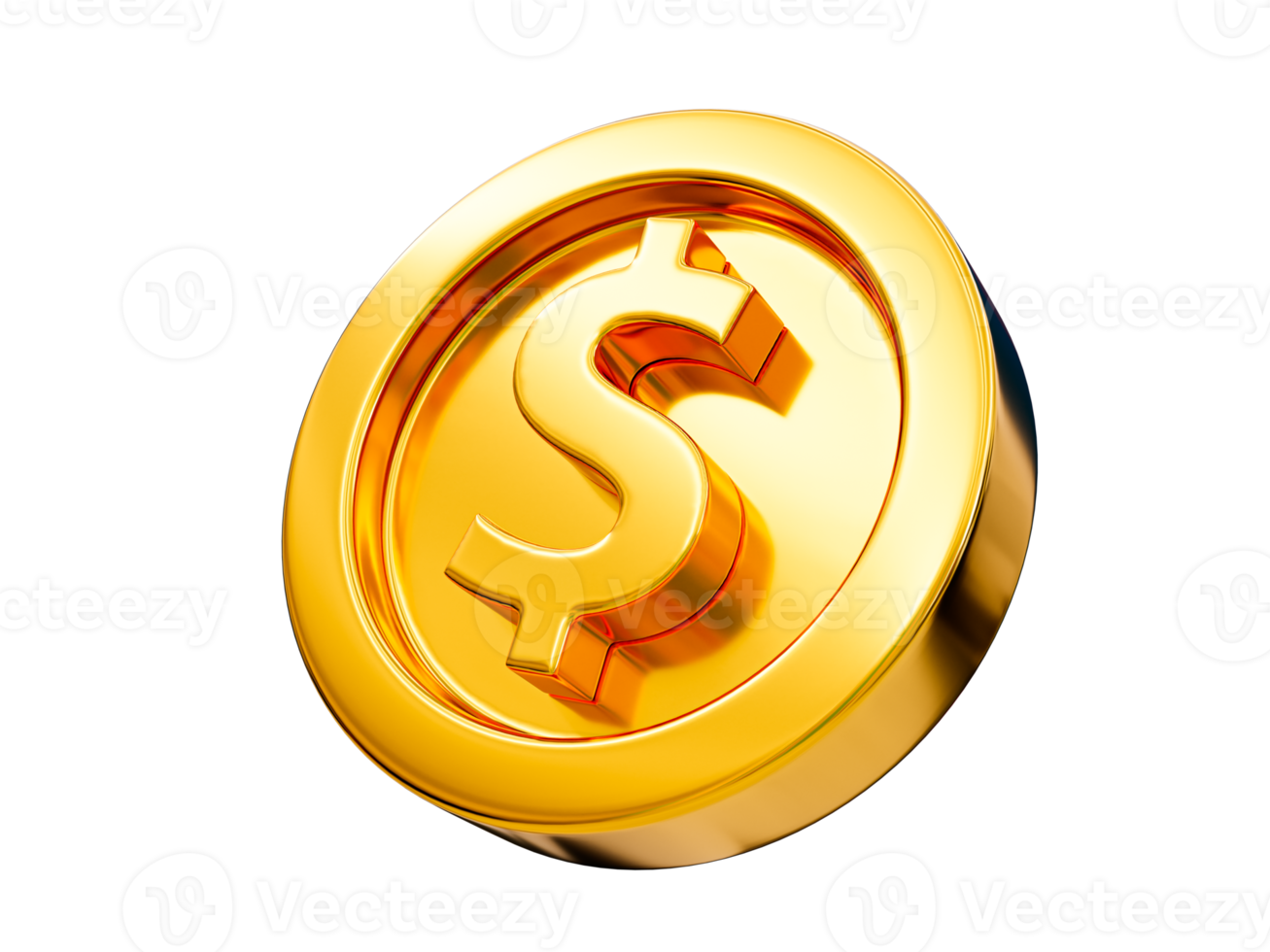 3d glossy dollar coin. golden reflective dollar coin. 3d illustration. png