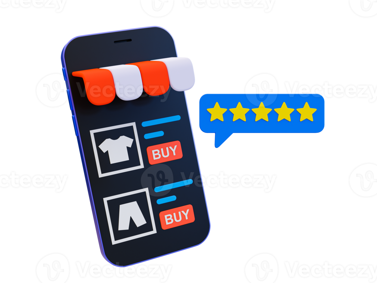 3d minimal customer rating concept. Customer satisfaction concept. Online shopping. Storefront smartphone with rating stars. 3d illustration. png