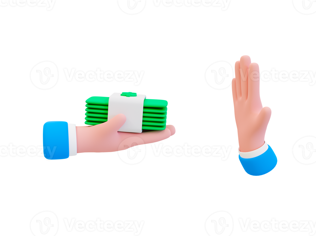 3d minimal bribery in business. anti bribery and anti corruption concept. law breaking concept. Cartoon hand refuses to receive money. 3d illustration. png