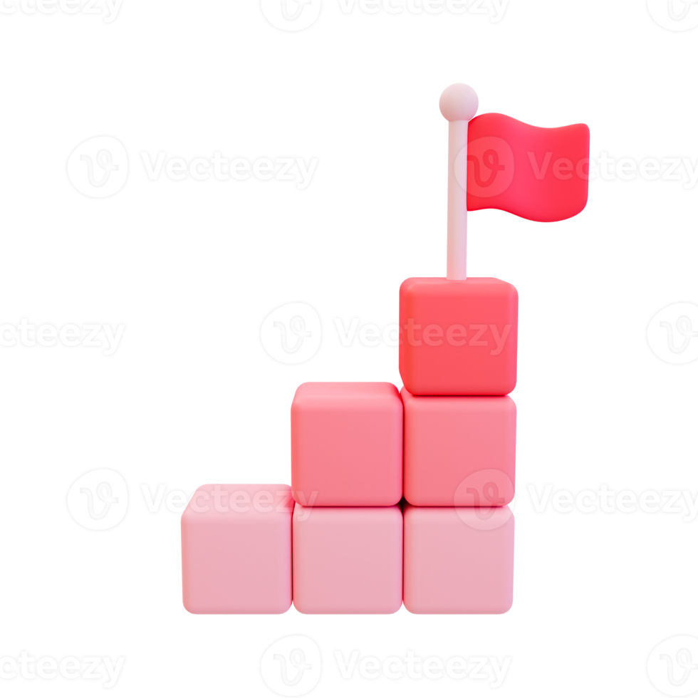 3d minimal financial target goal. strategy achievement. wealth planning strategy concept. box stair with flag. 3d illustration. png