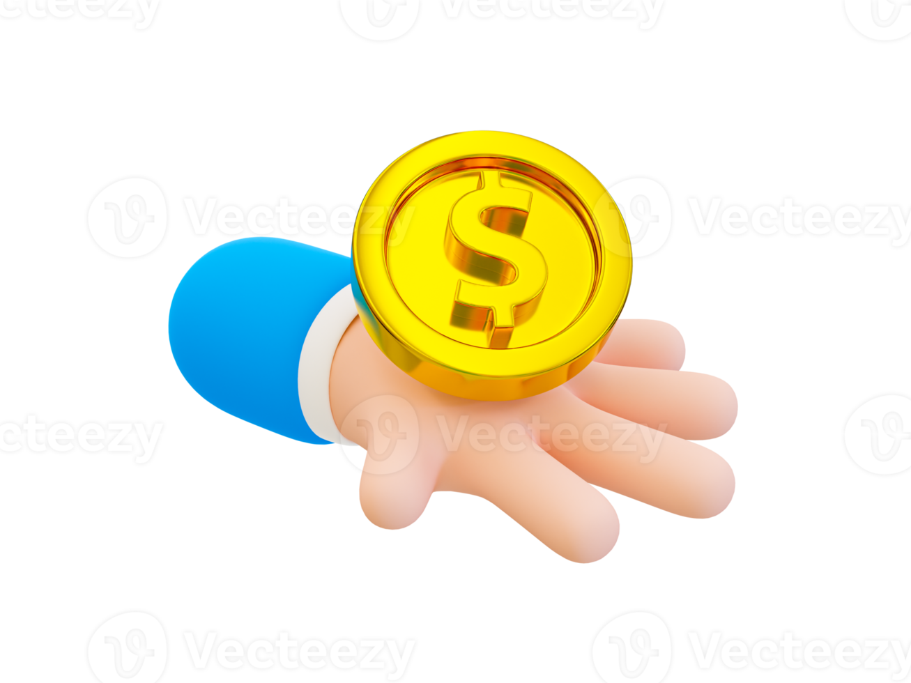 3d minimal business concept. financial concept. dollar coin on a cartoon hand. 3d illustration. png