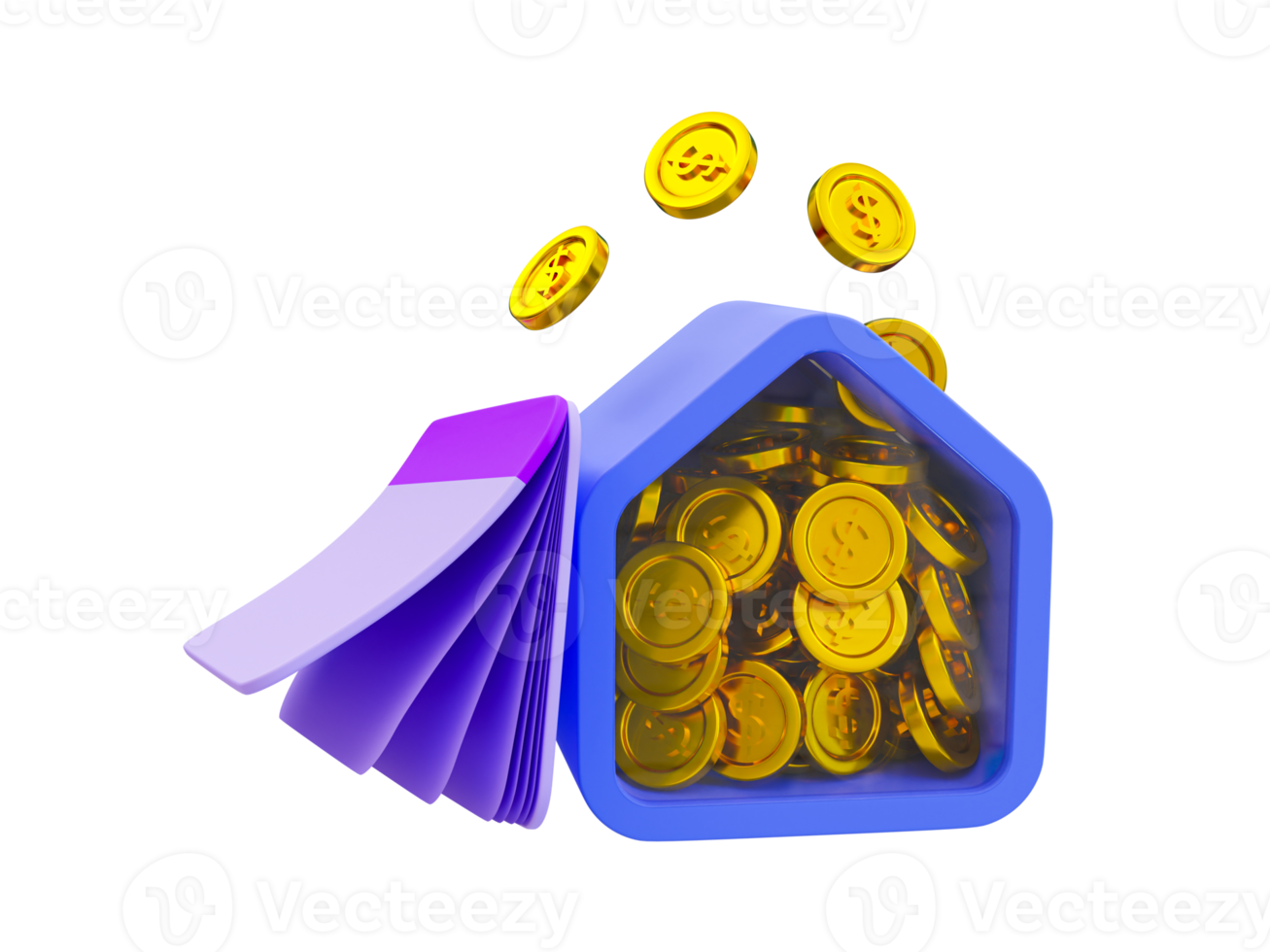 3d minimal money-saving concept. Depositing money. collecting money for retirement. investment for the future. money management concept. A house piggy bank with a passbook. 3d illustration. png
