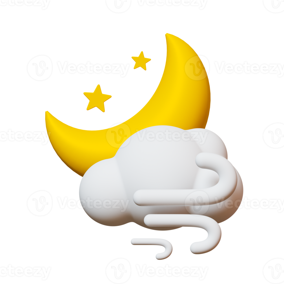 3d minimal Weather forecast concept. Partly cloudy and Windy at night weather icon. 3d illustration. png