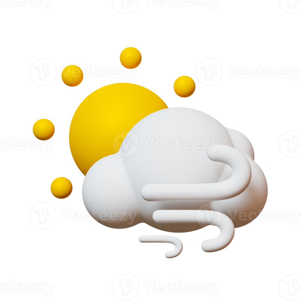 3d minimal Weather forecast concept. Partly cloudy and Windy in the morning weather icon. 3d illustration. png