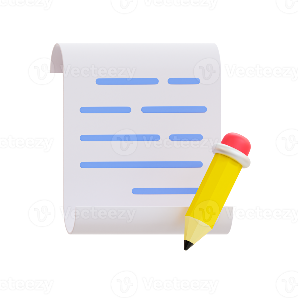 3d modificare file. lavoro d'ufficio Ottimizzare. documento con un' matita. 3d illustrazione. png