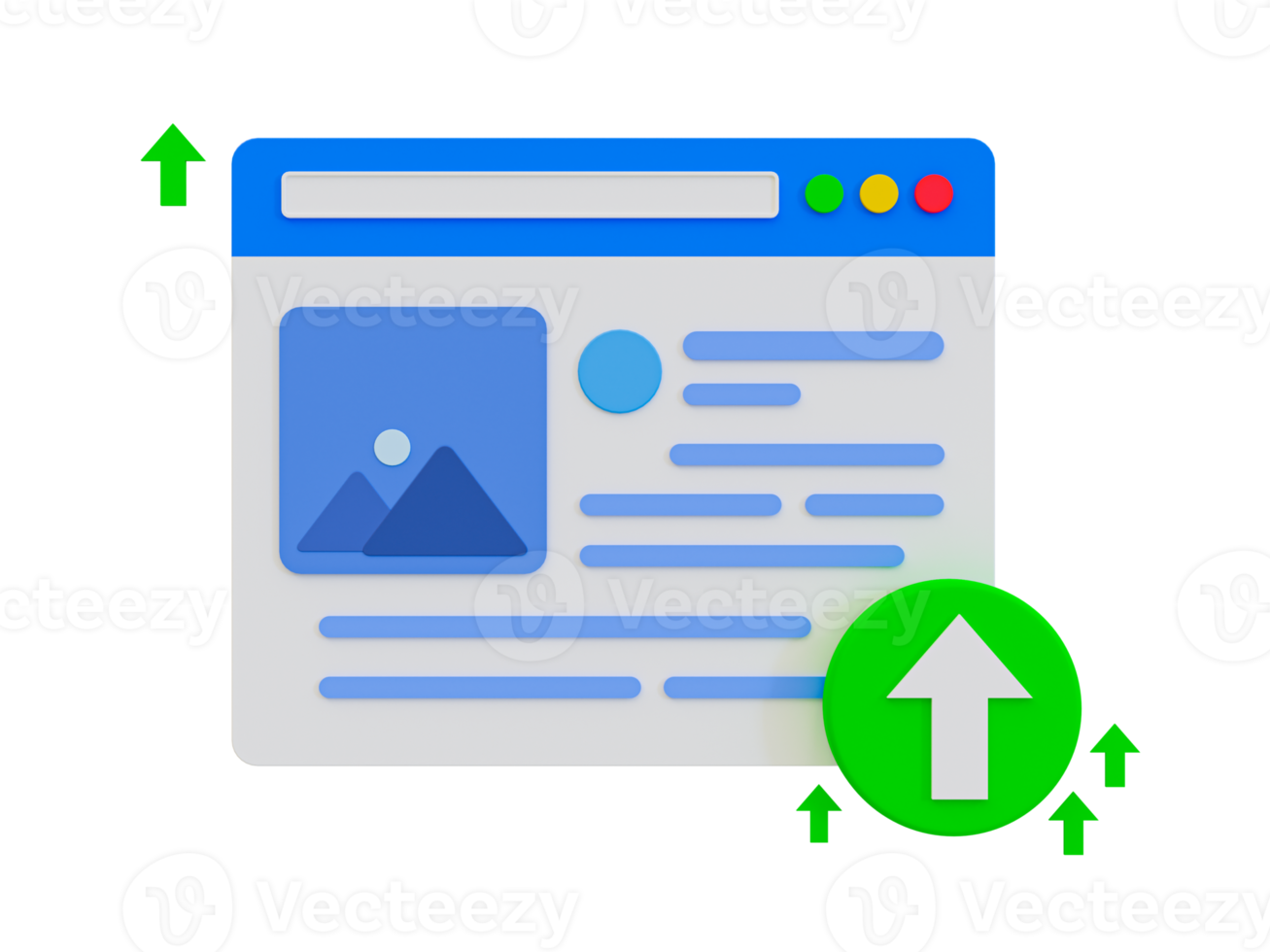 3d minimal trending content. popular content. Viral content. Content trending in social media. articles on the browser with a green rising icon. 3d illustration. png