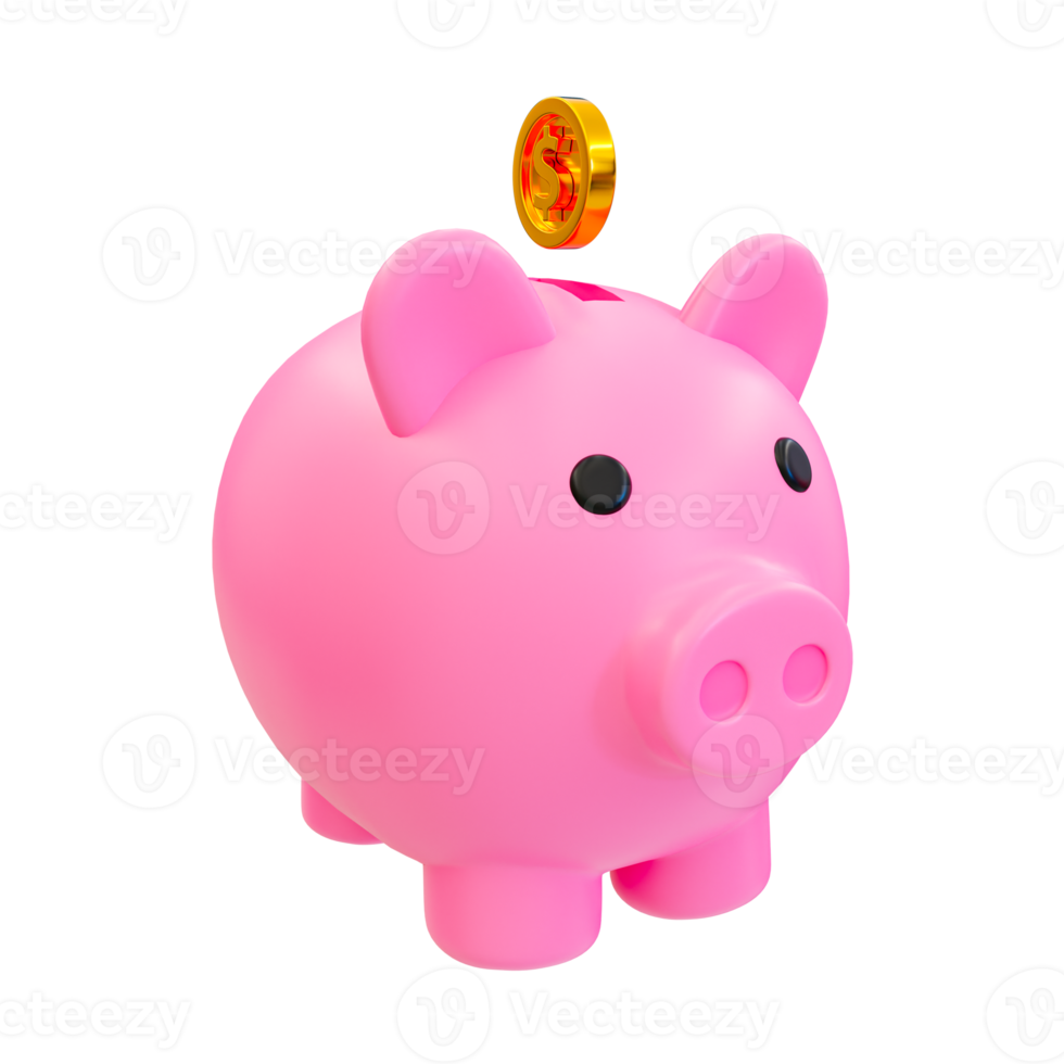 3d money saving concept. piggy bank with a coin. money management. 3d rendering. png