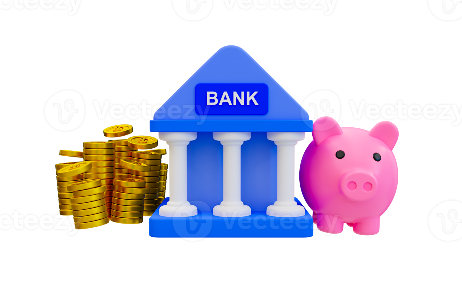 3d minimal Moneysaving concept. bank depositing. Financial planning. Money management concept. bank with a pile of money and a piggy bank. 3d rendering. png