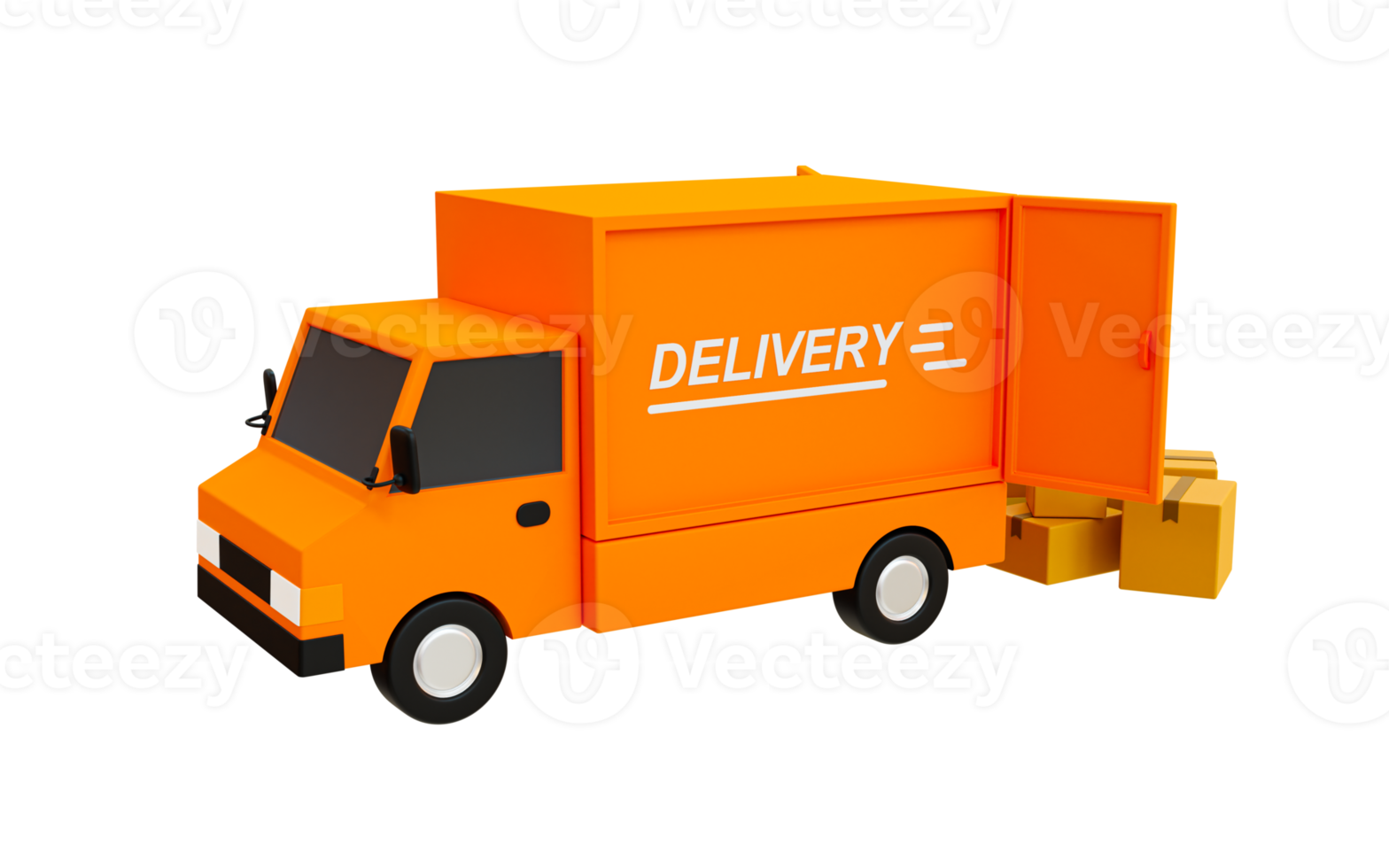 3d minimal products delivery. Parcels transportation. Goods distribution. Preparing cargo for sending. A delivery truck with cardboxes. 3d rendering illustration. png