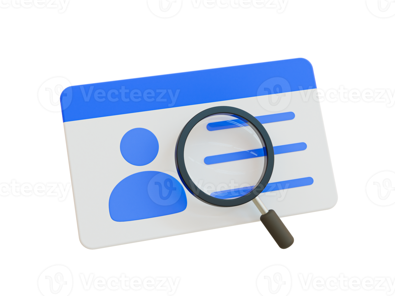 3d minimal ID card verification. user authorization. ID card with magnifying glass scanning. 3d rendering illustration. png