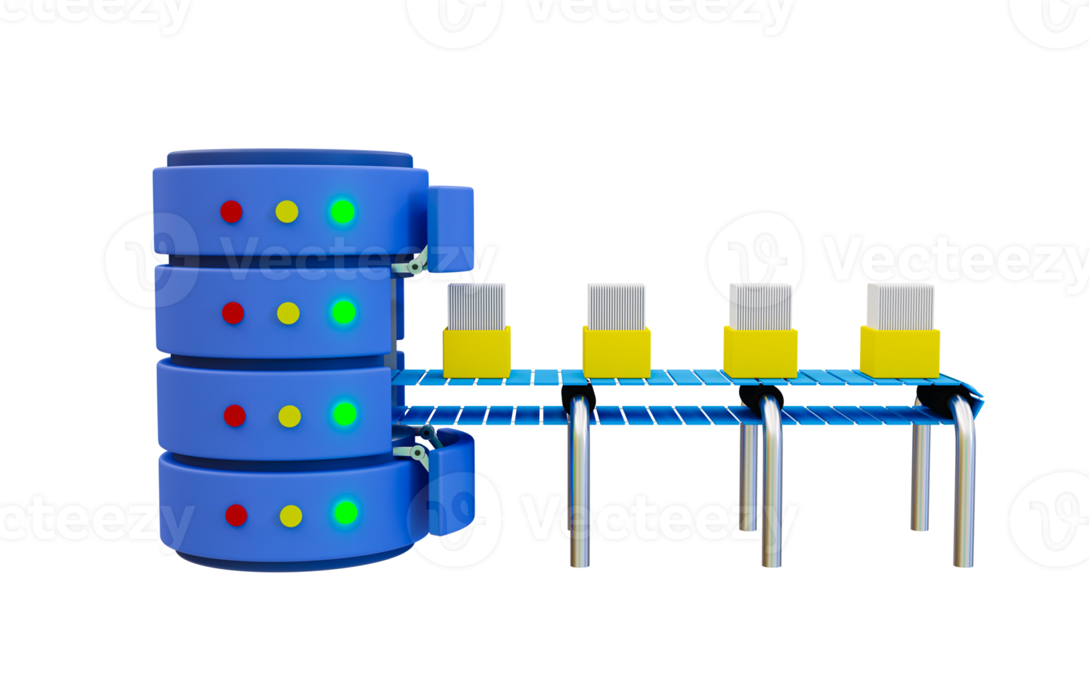 3d minimal database connection. data storing concept. file backup. Documents are being stored in the database. 3d rendering illustration. png