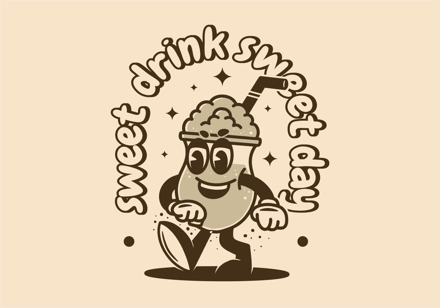 Mascot character design of a walking iced coffee glass vector