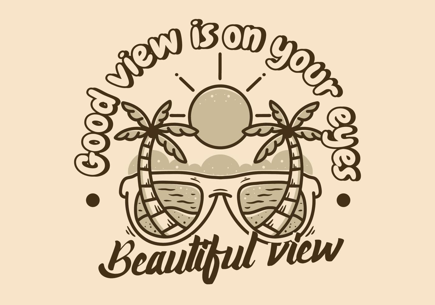 Illustration drawing of a glasses and beach vector