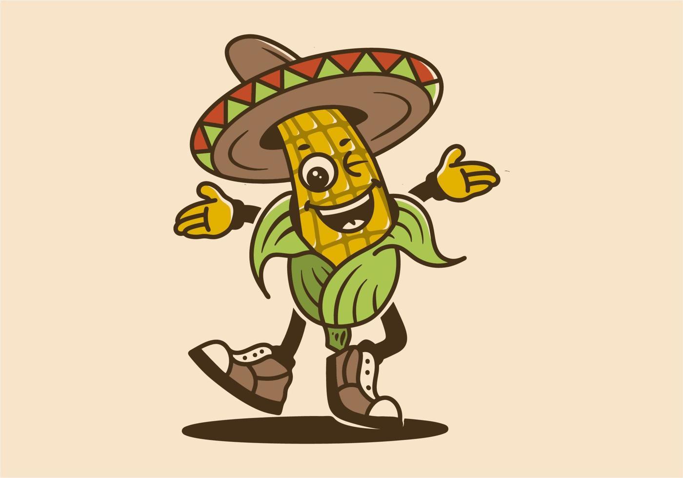 mascota personaje de mexicano comida elotes con contento cara vector