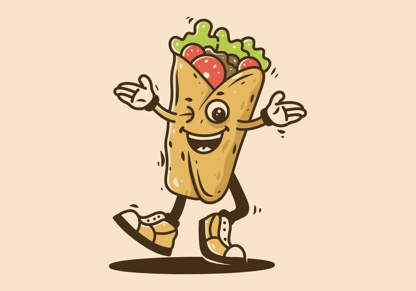Mascot character of walking burritos with happy face vector