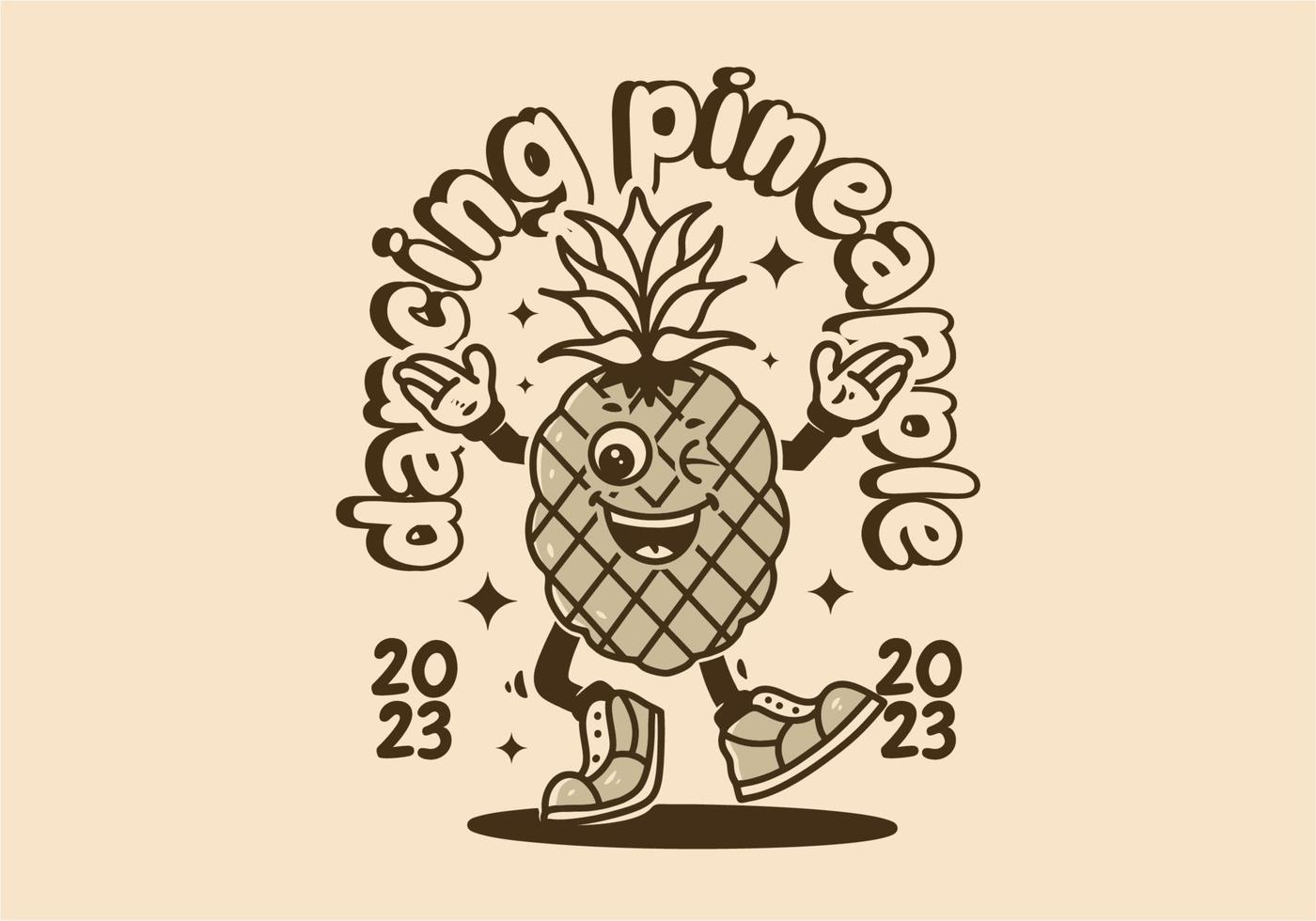 mascota personaje de caminando piña Fruta con contento cara vector