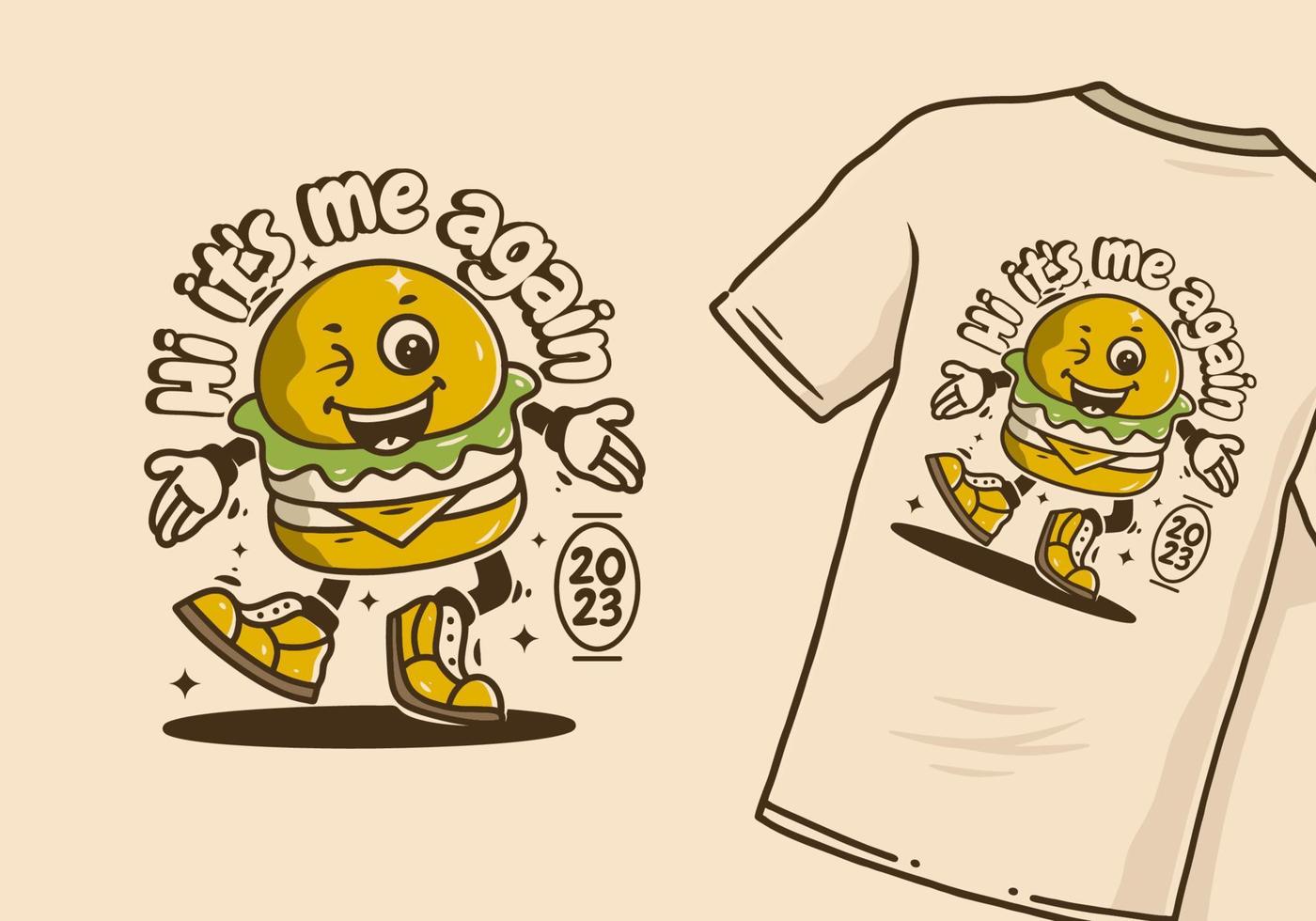 mascota personaje de caminando hamburguesa con contento cara vector