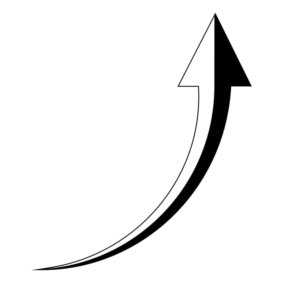 Black and white rising up arrow, rising trend rating up arrow vector