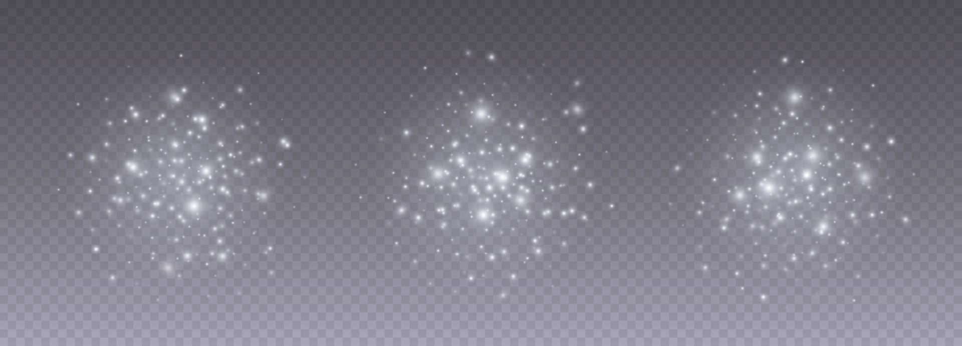 White sparkles, shiny particles light effect, bright glowing stars, cosmic starburst, fairy stardust vector
