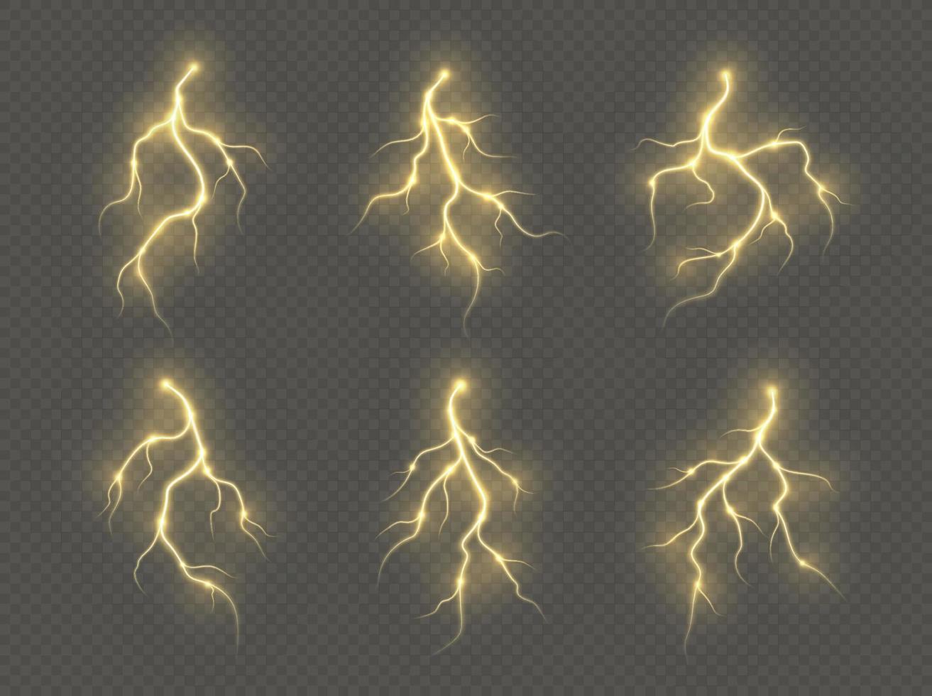 tormenta iluminación, rayo huelga, realista eléctrico cremallera, energía destello ligero efecto, amarillo relámpago tornillo vector