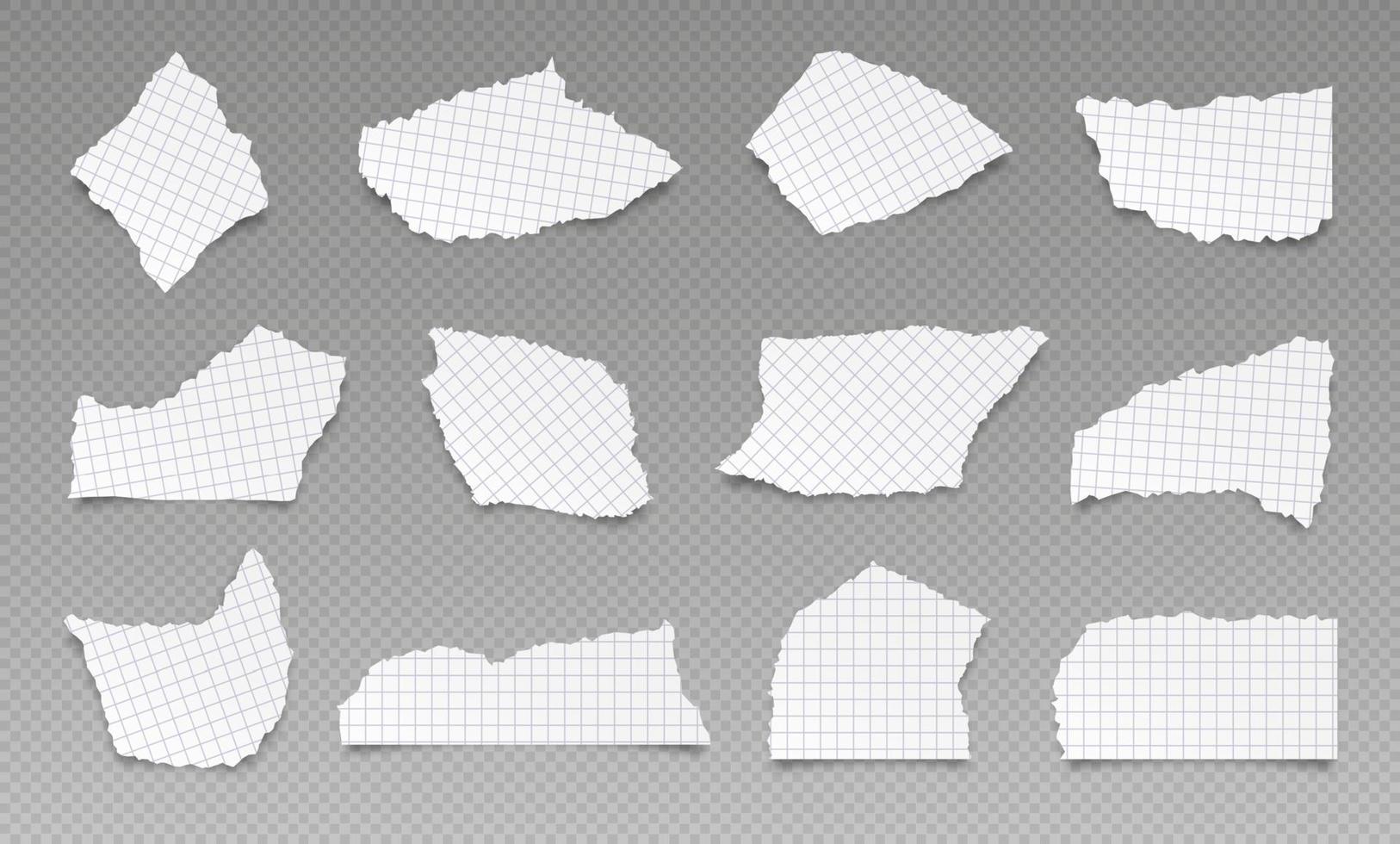 Rasgado papel piezas, realista rasgado cuaderno página fragmentos con cuadrado modelo. vector