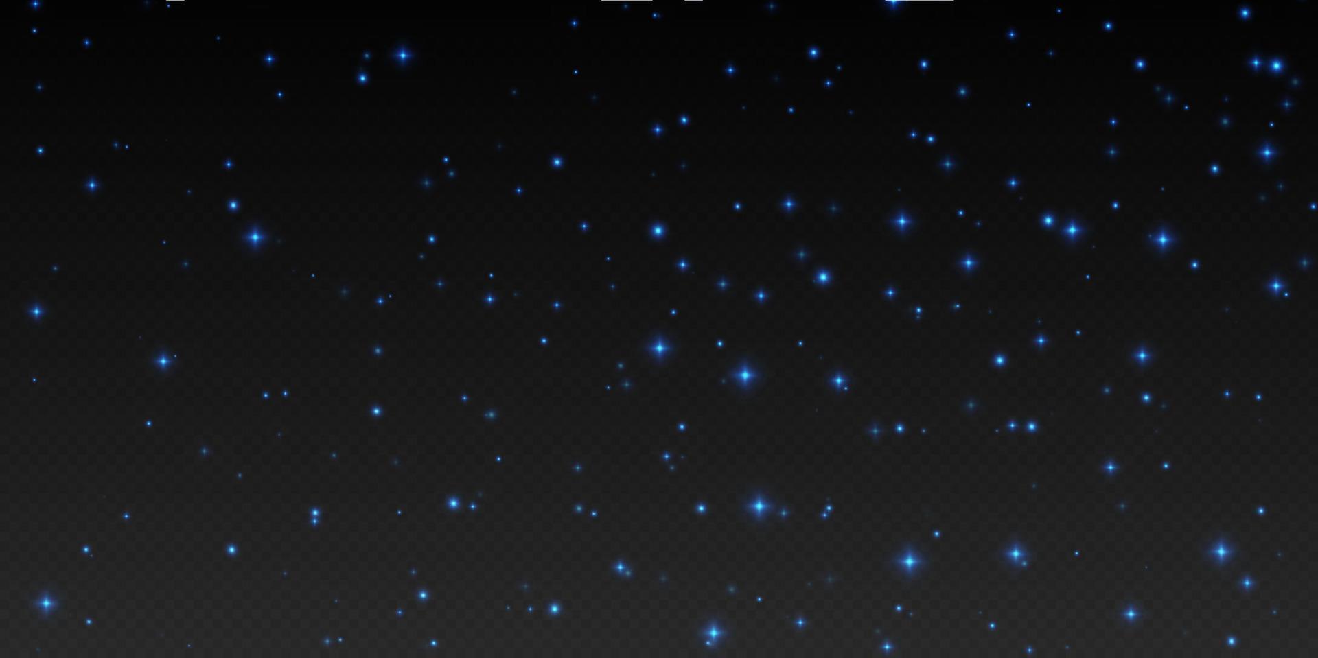 Blue stars and sparkles, glowing stardust, night sky effect. Transparent bright magic shimmer. vector