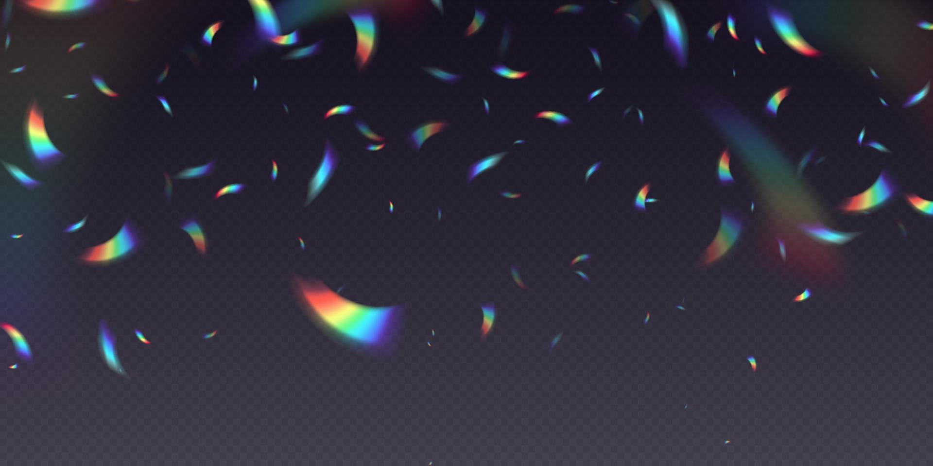 Rainbow falling confetti, holographic falling foil pieces, abstract festive background. vector